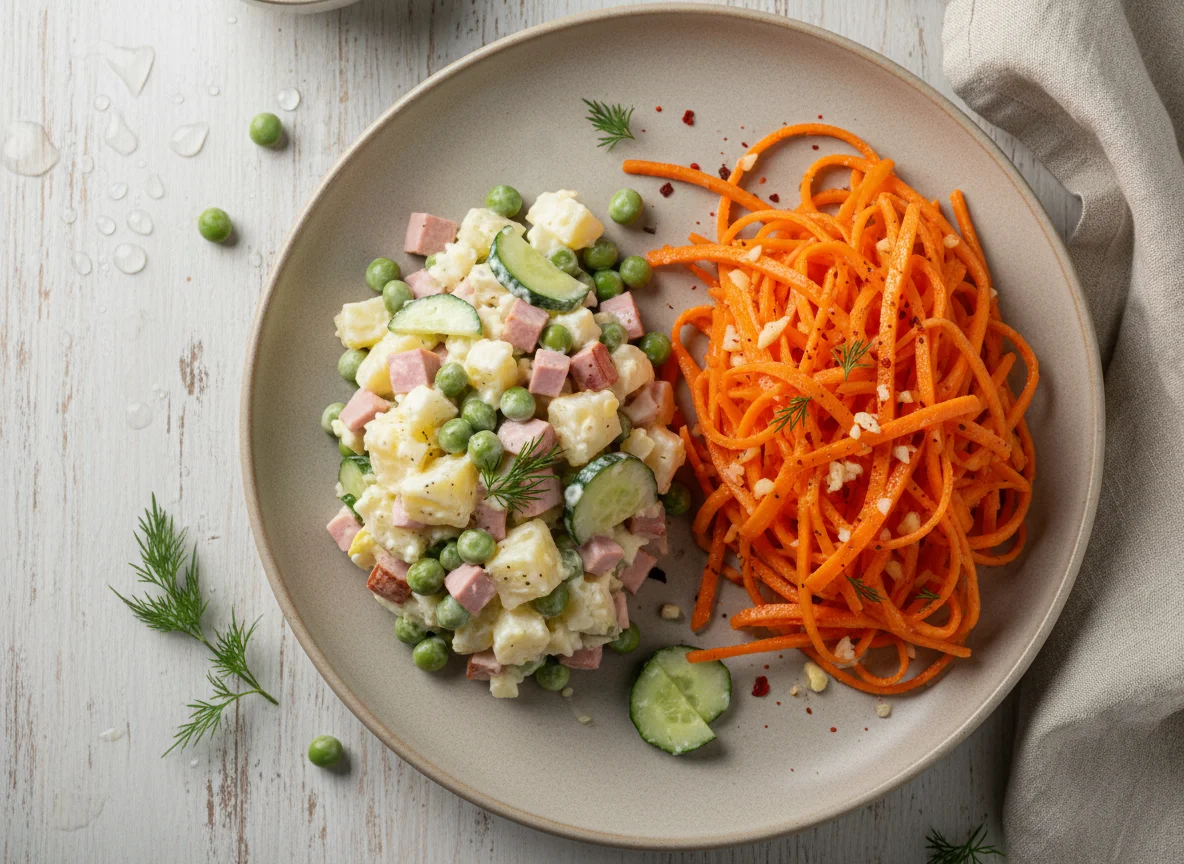 Салат Оливье и Морковь по-корейски photo