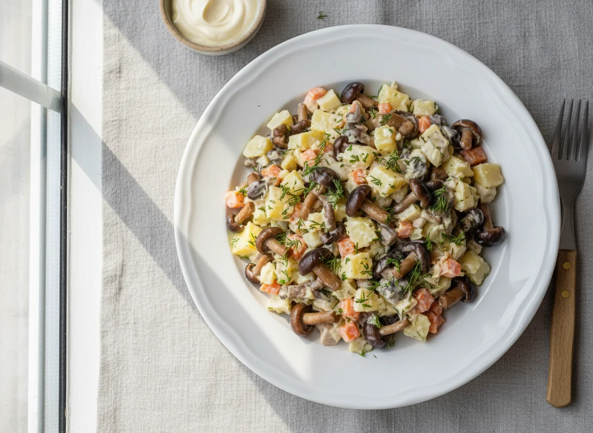 Салат Оливье с грибами photo