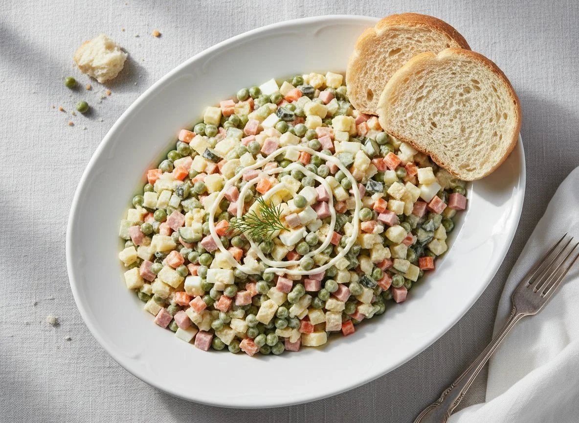 Салат Оливье с хлебом photo