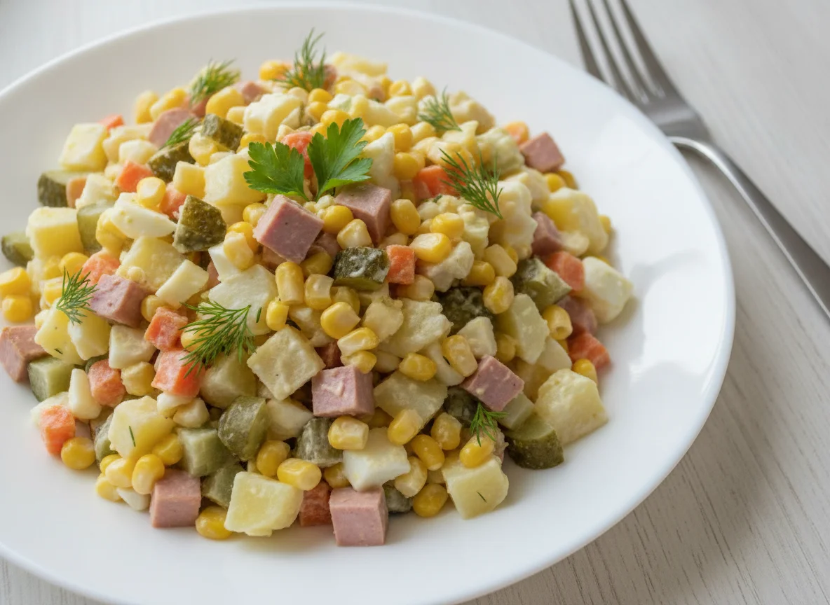Салат Оливье с кукурузой photo