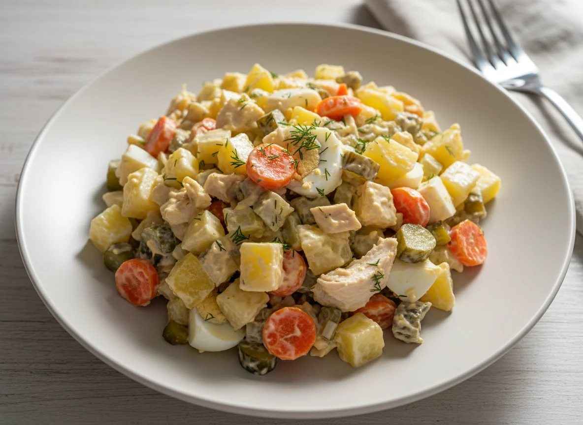 Салат Оливье с курицей photo