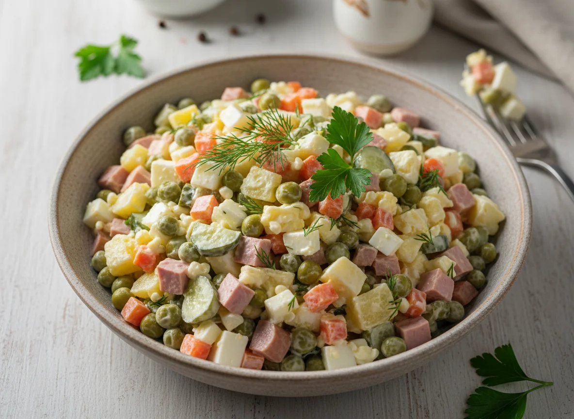 Салат Оливье с отварным картофелем photo