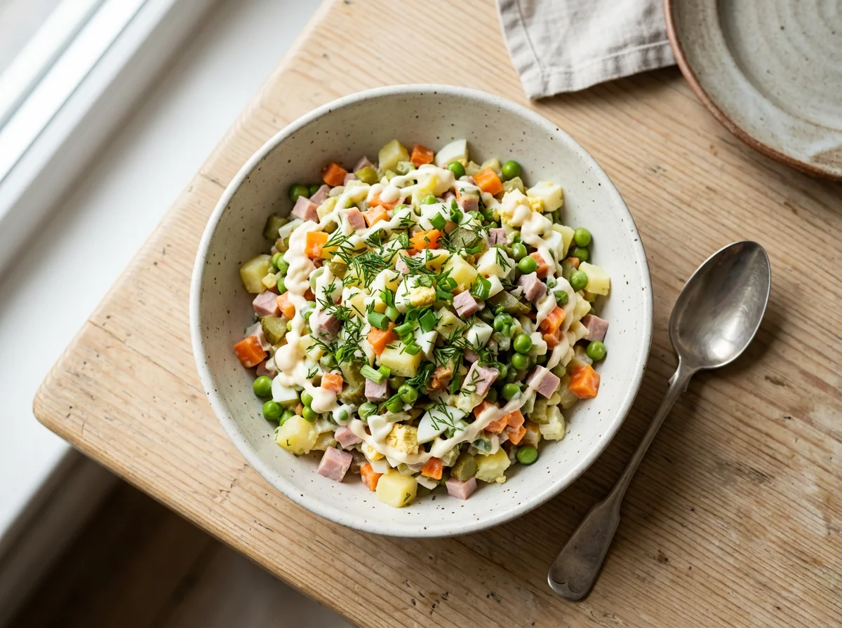 Салат Оливье с ветчиной photo