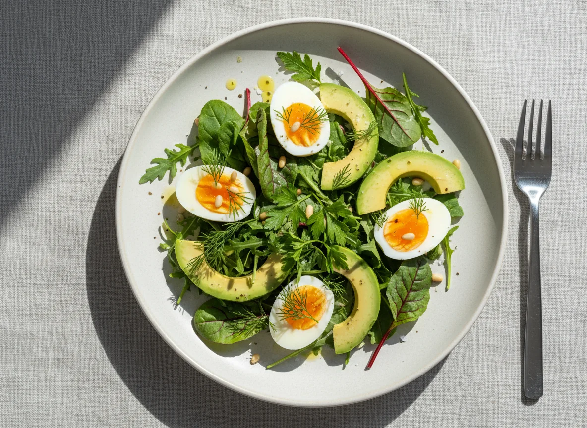 Салат с яйцами, авокадо и зеленью photo