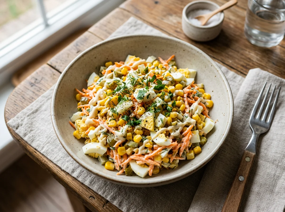 Салат с яйцом, морковью и кукурузой photo