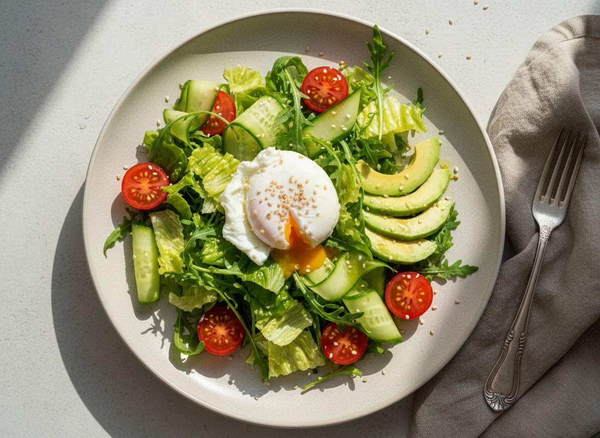 Салат с яйцом пашот и авокадо photo