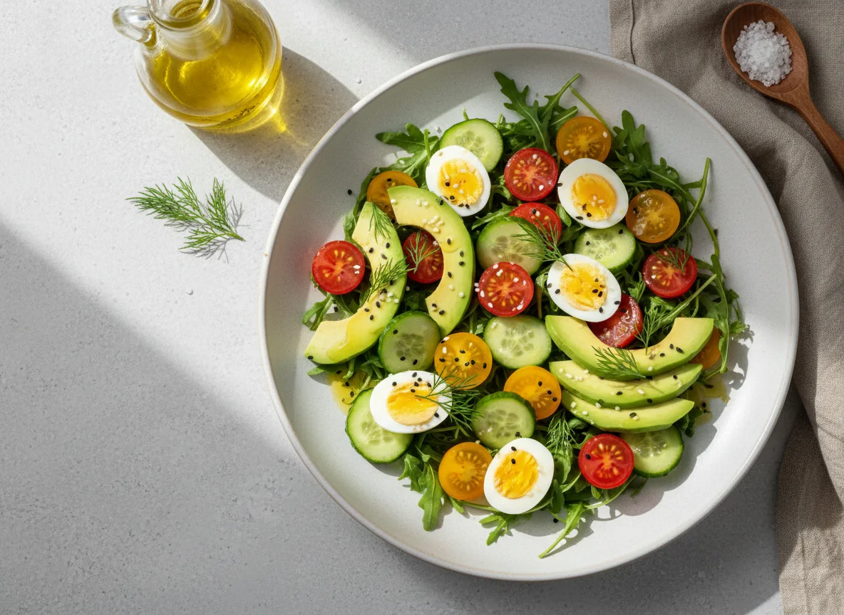 Салат с авокадо, яйцом и овощами photo