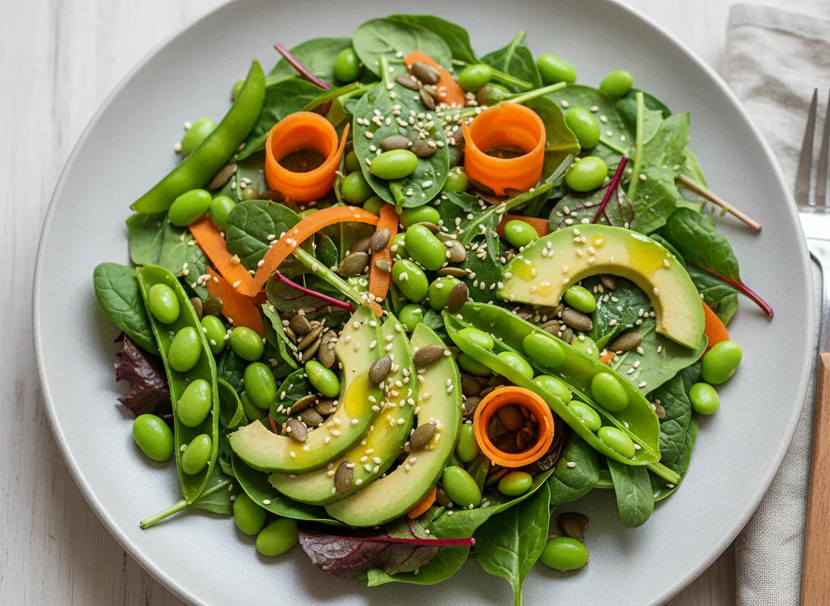 Салат с авокадо, эдамаме и семенами photo