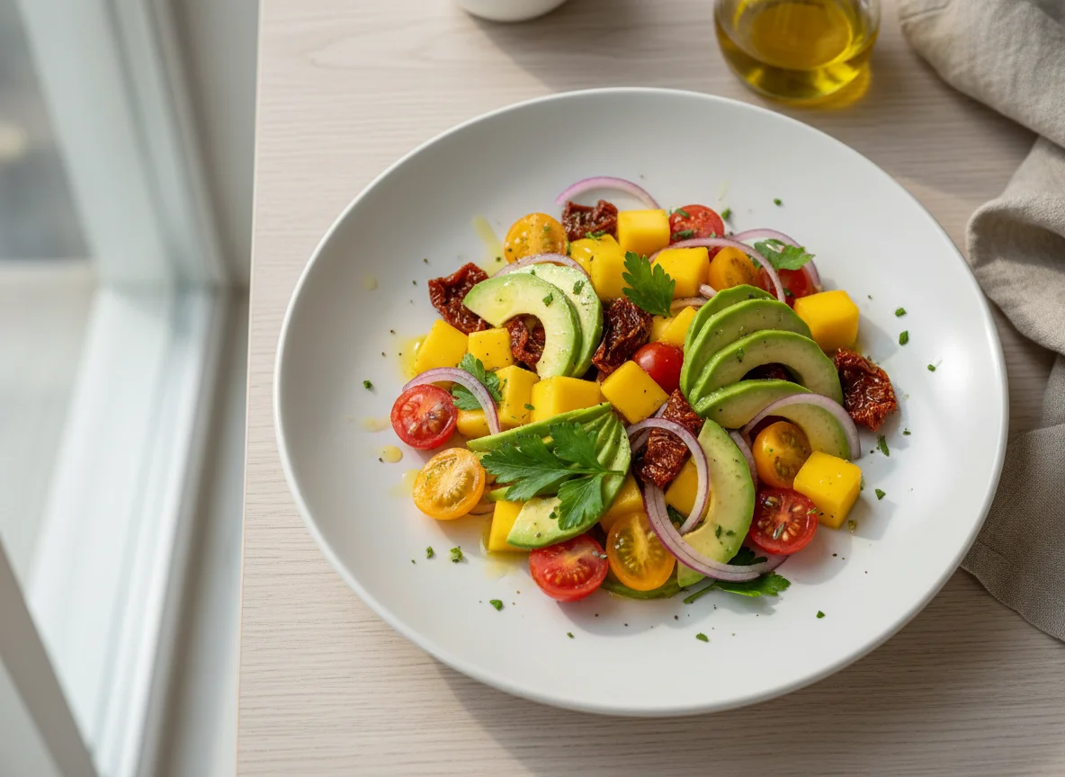 Салат с авокадо, манго и помидорами photo