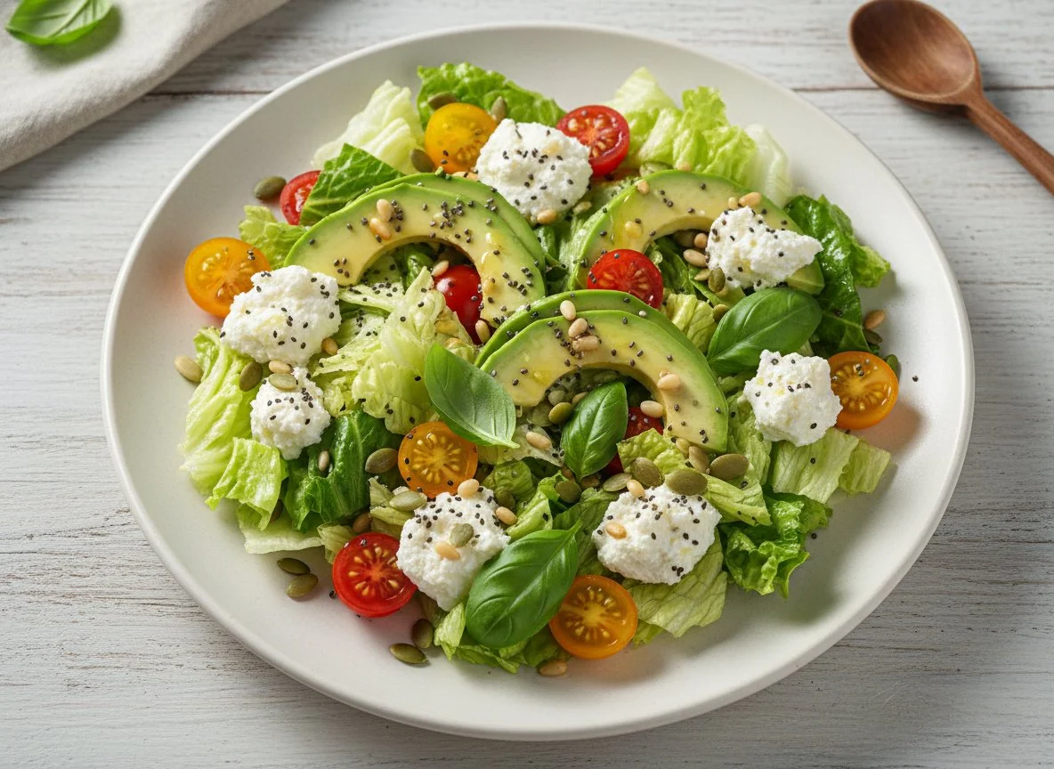 Салат с авокадо, рикоттой и зеленью photo