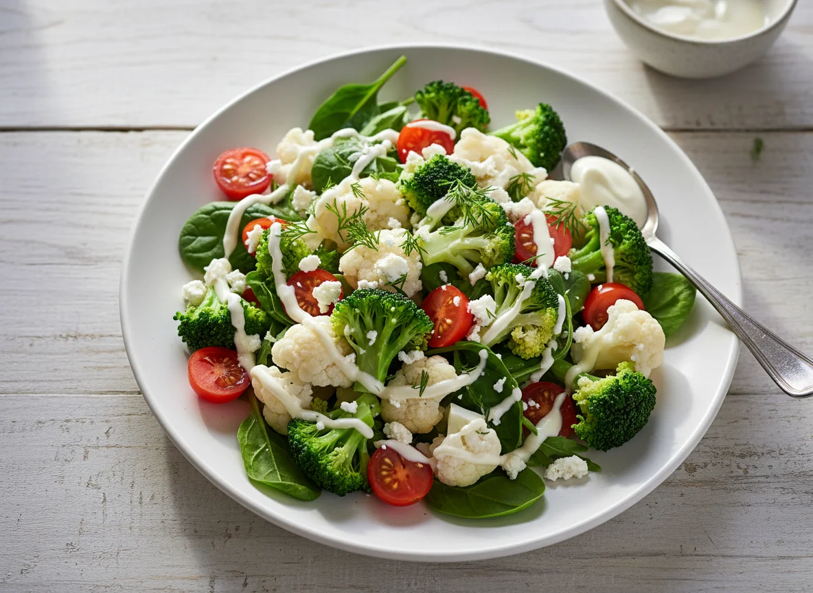 Салат с брокколи, цветной капустой и фетой photo