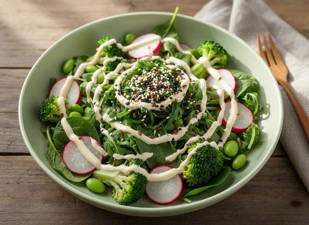 Салат с брокколи, редисом и соусом photo