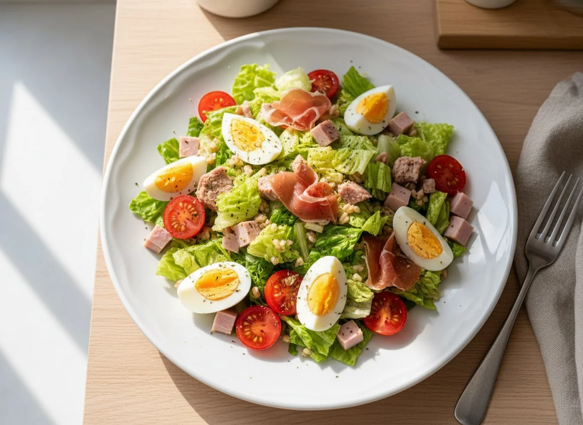 Салат с булгуром, яйцами, ветчиной и тунцом photo