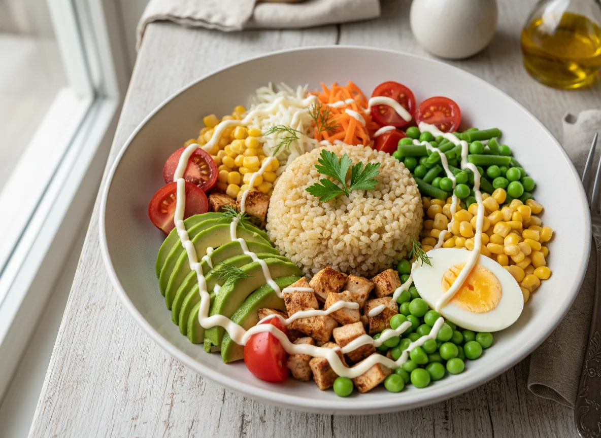 Салат с булгуром, курицей и овощами photo