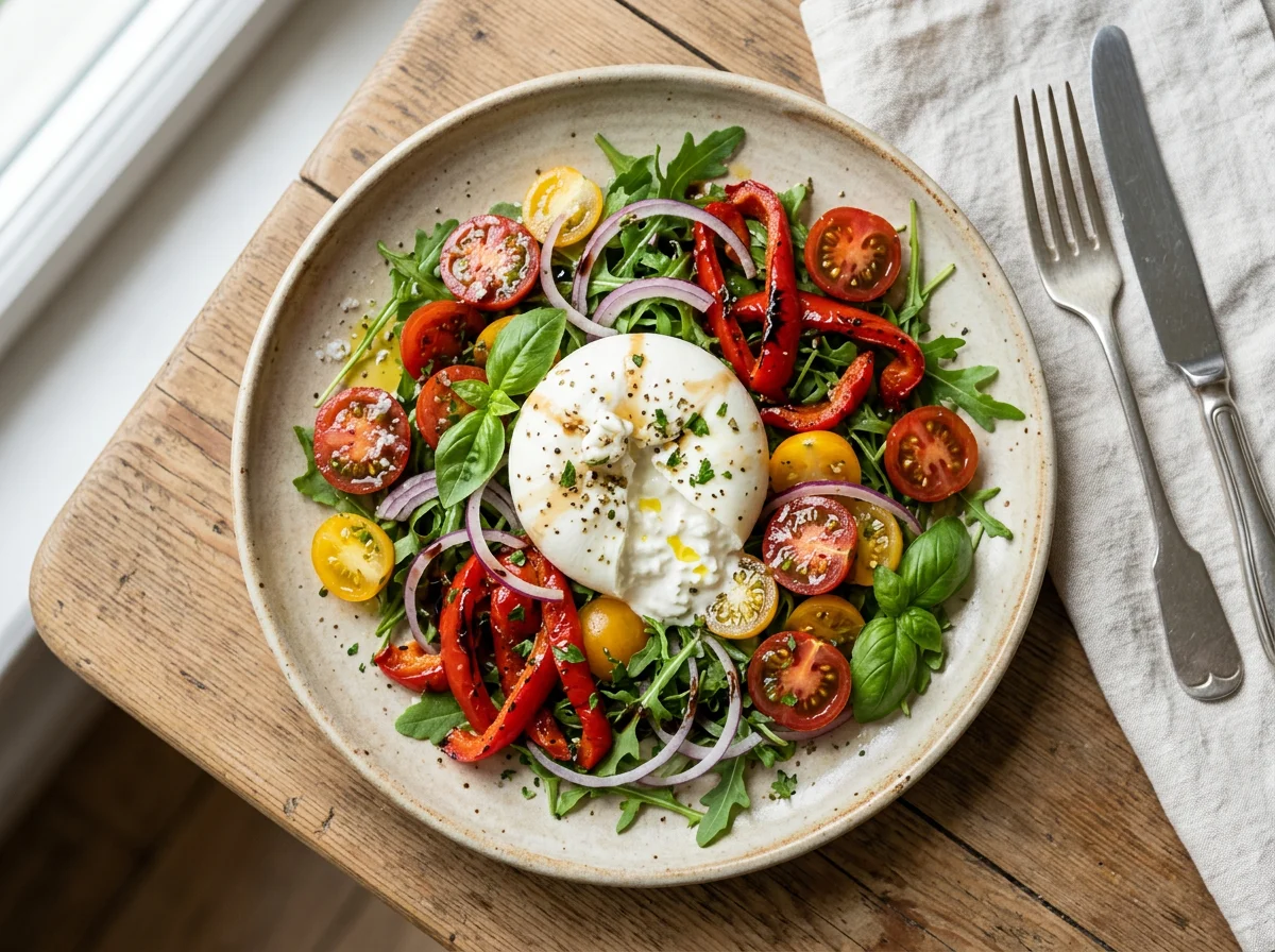 Салат с бурратой, томатами и перцем photo