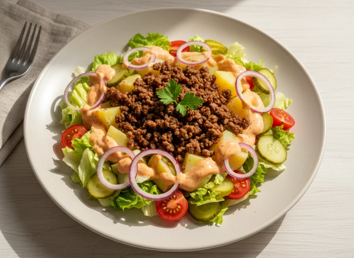 Салат с фаршем и соусом photo