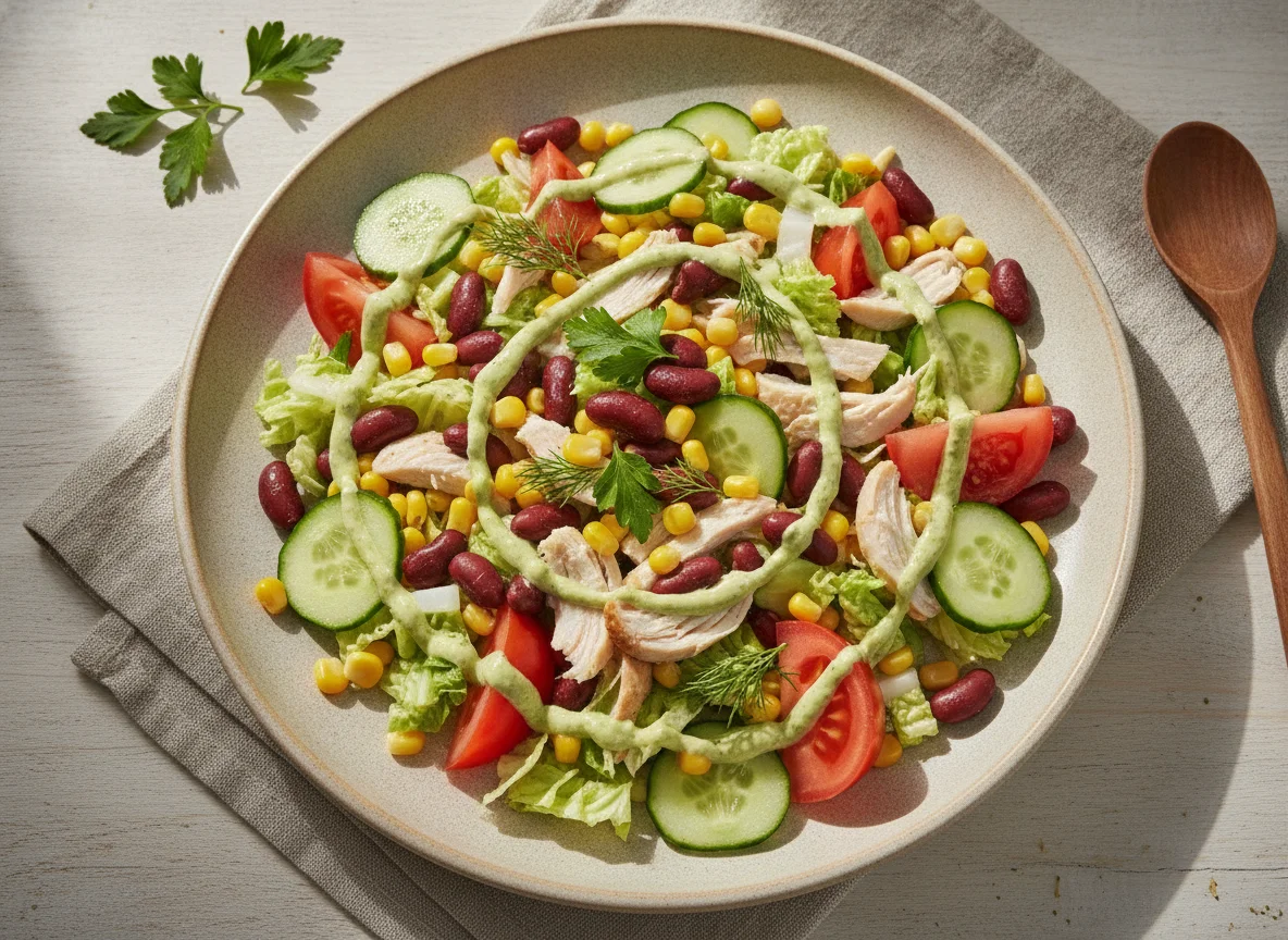 Салат с фасолью, кукурузой и курицей photo