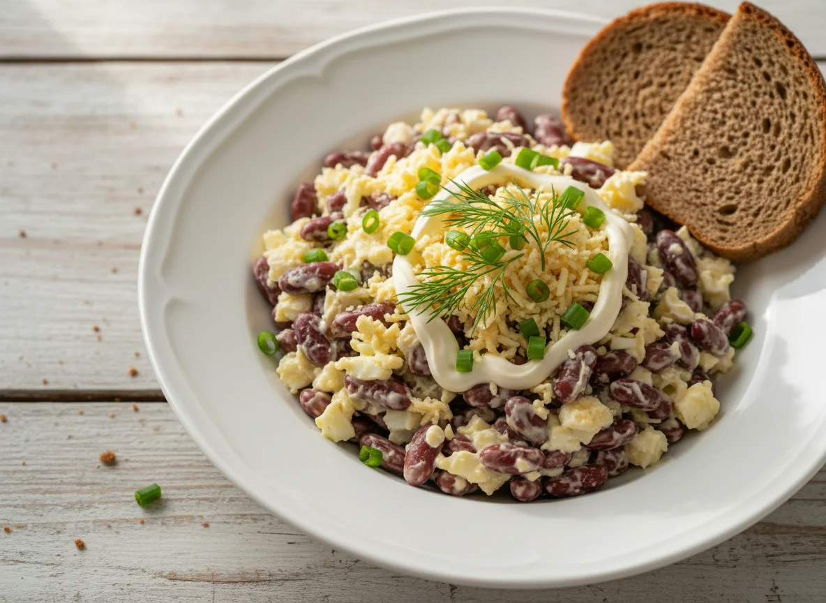 Салат с фасолью, сыром и яйцом photo