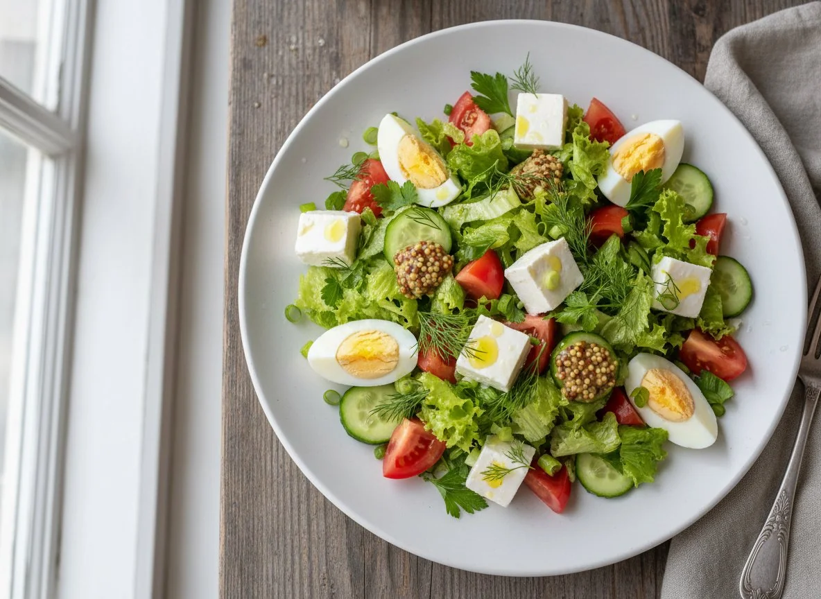 Салат с фетой и яйцами photo