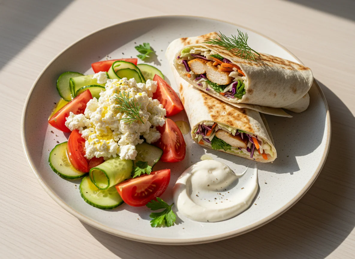 Салат с фетой и шаурма photo