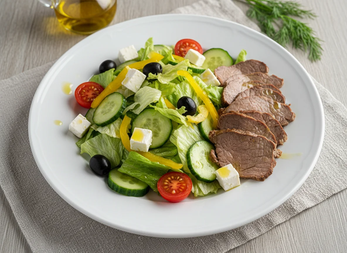 Салат с фетой и вареная говядина photo