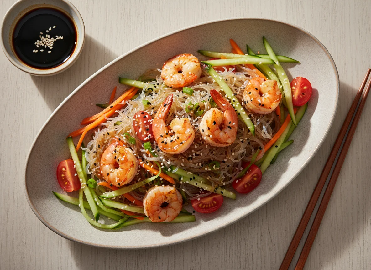 Салат с фунчозой и креветками photo