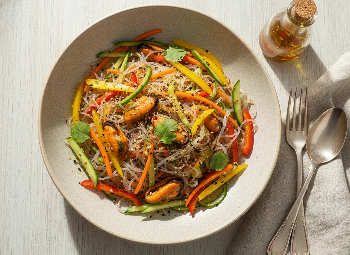 Салат с фунчозой и морепродуктами photo