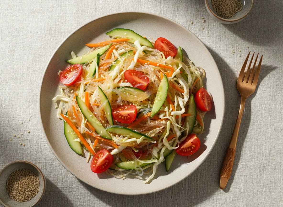 Салат с фунчозой и овощами photo