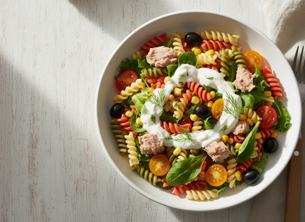 Салат с фузилли триколор и тунцом photo