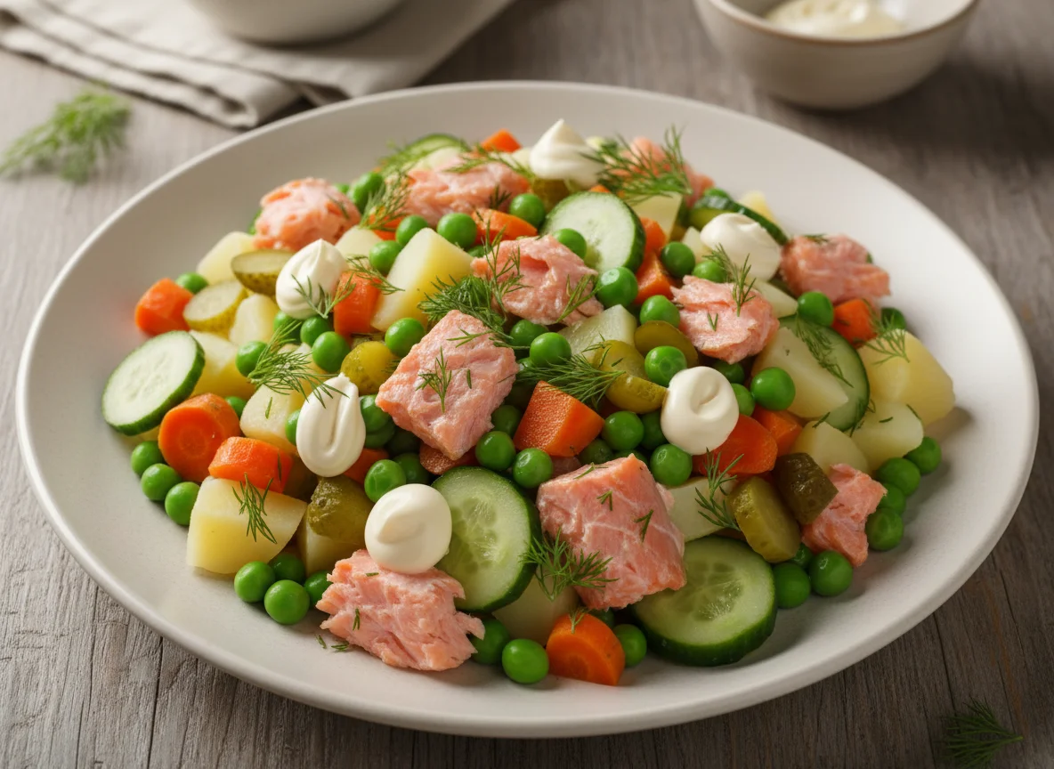 Салат с горбушей горячего копчения photo