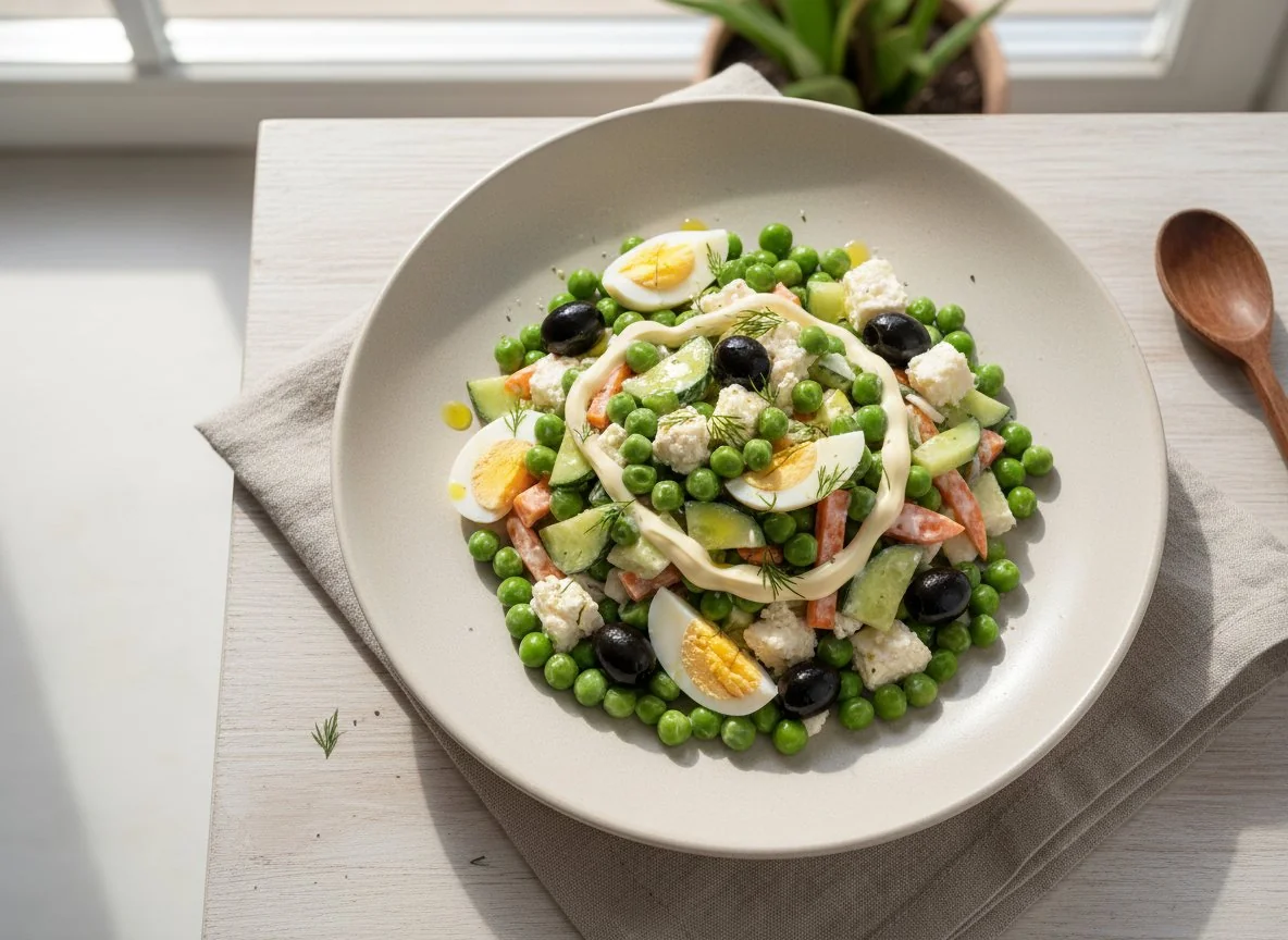 Салат с горошком, фетой и овощами photo