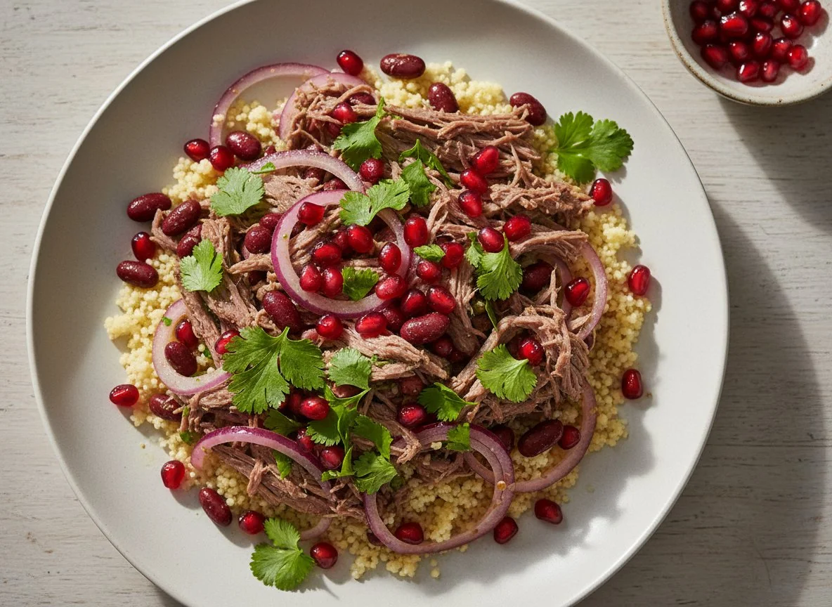 Салат с говядиной, фасолью и гранатом photo