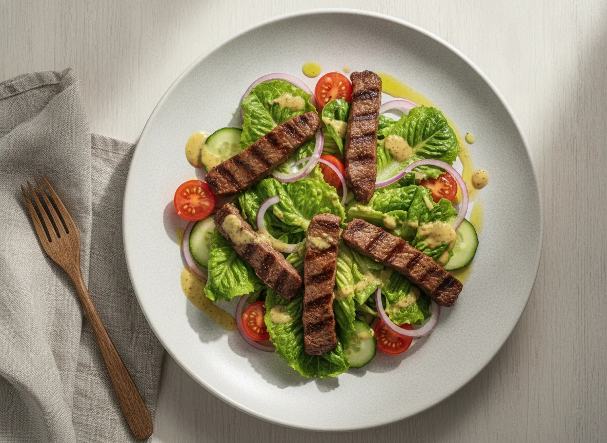 Салат с говядиной гриль и овощами photo