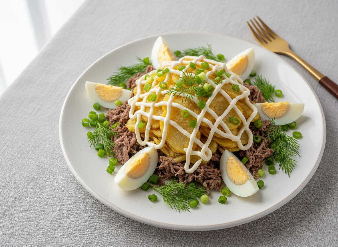 Салат с говядиной и яйцом photo