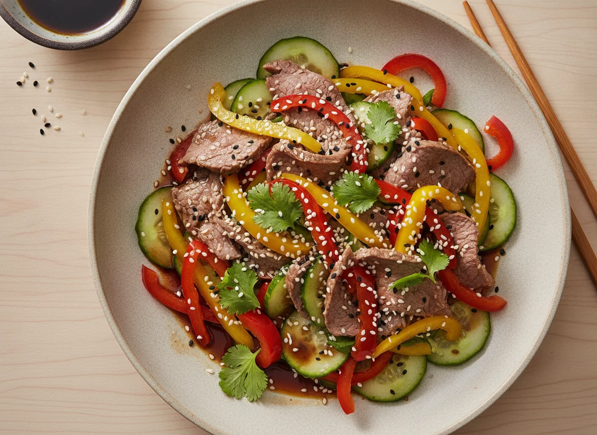 Салат с говядиной и овощами по-азиатски photo