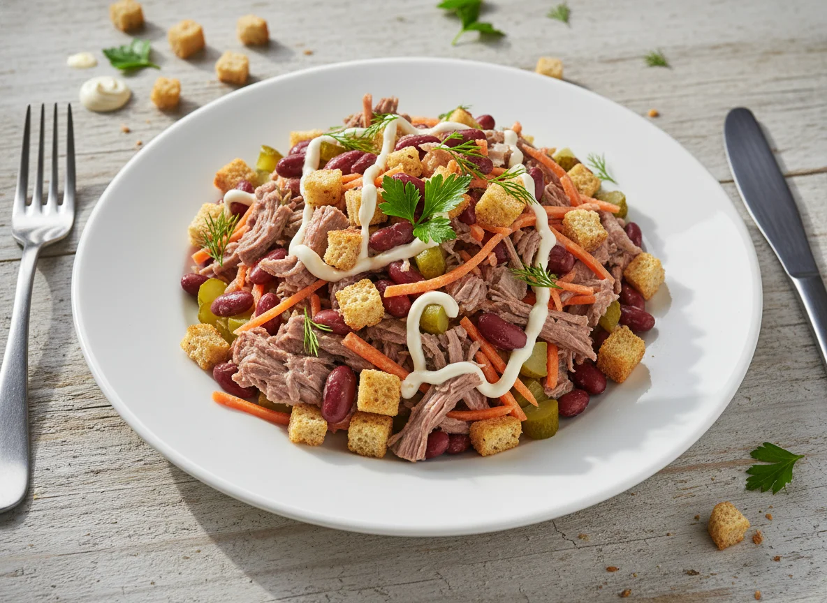 Салат с говядиной и сухариками photo