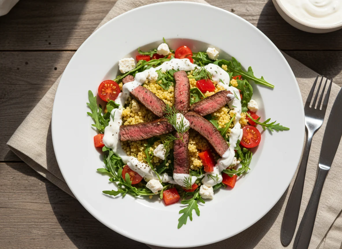 Салат с говядиной, кускусом и фетой photo