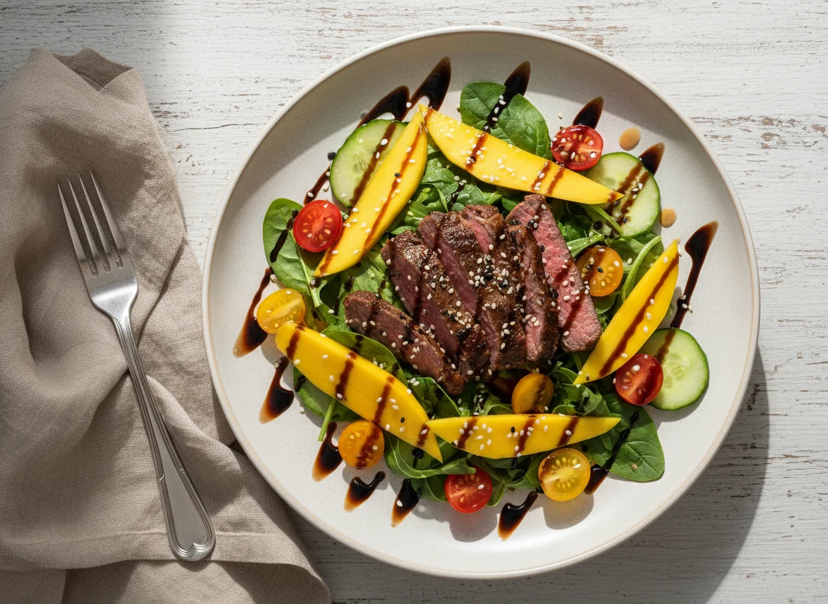 Салат с говядиной, манго и овощами photo