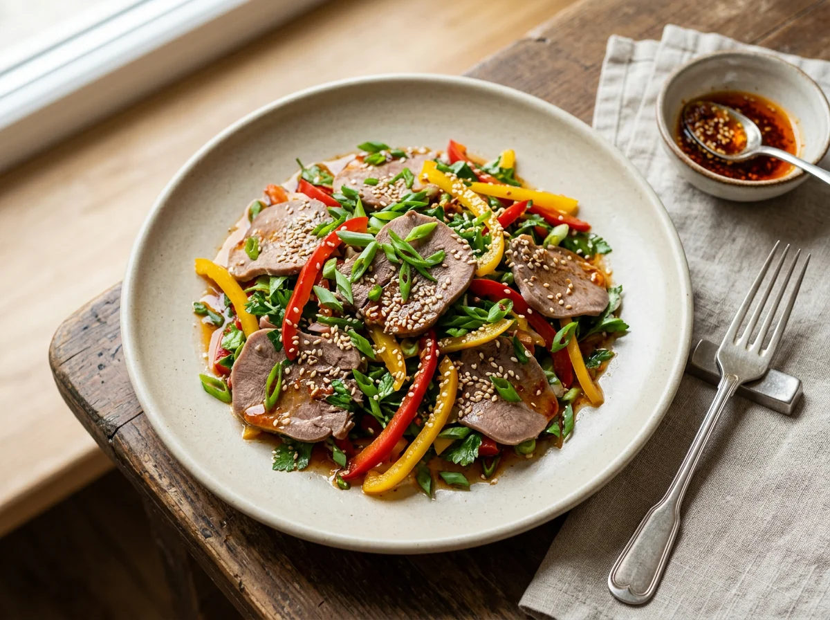 Салат с говяжьим языком и овощами photo