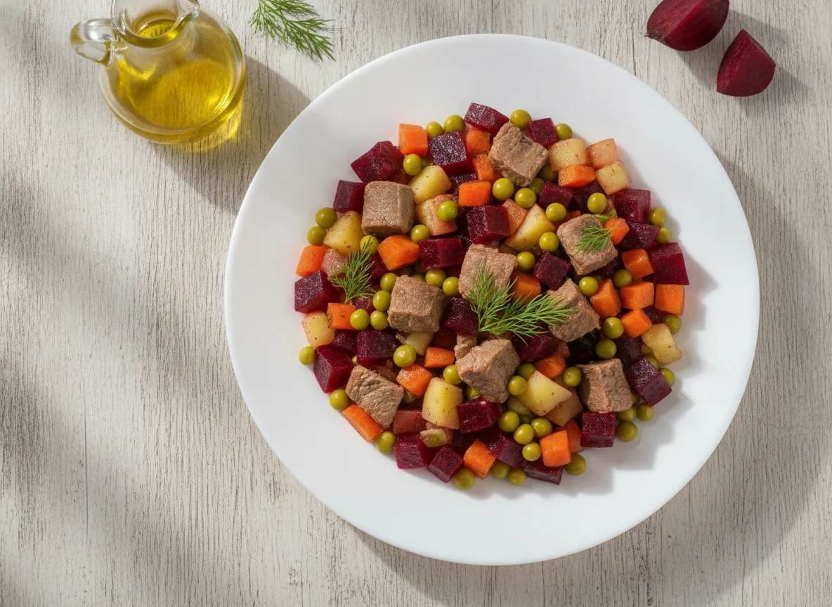 Салат с говяжьим языком и винегретом photo