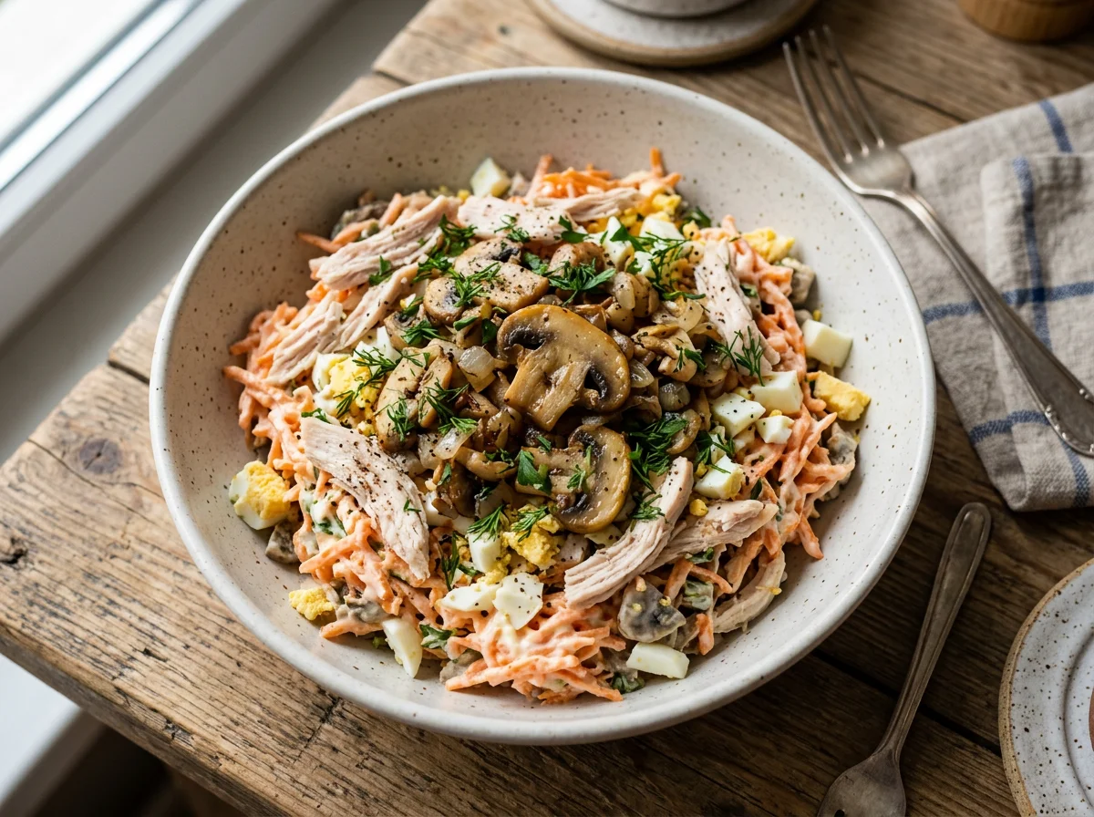 Салат с грибами, морковью и яйцом photo