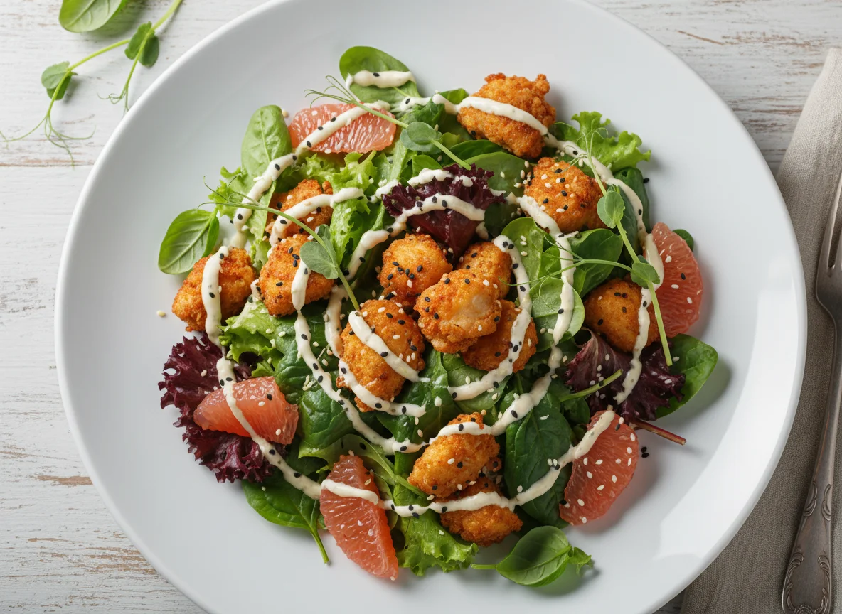 Салат с хрустящей курицей и грейпфрутом photo