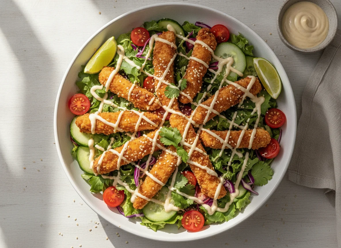 Салат с хрустящей курицей и овощами photo