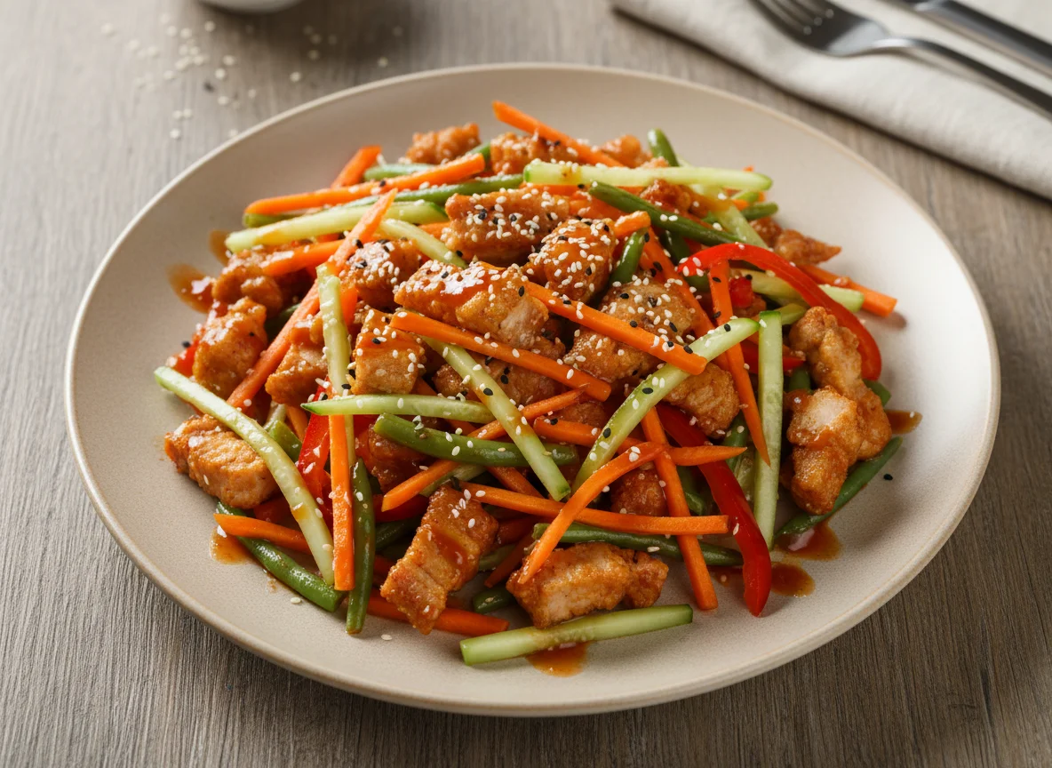 Салат с хрустящим мясом и овощами photo