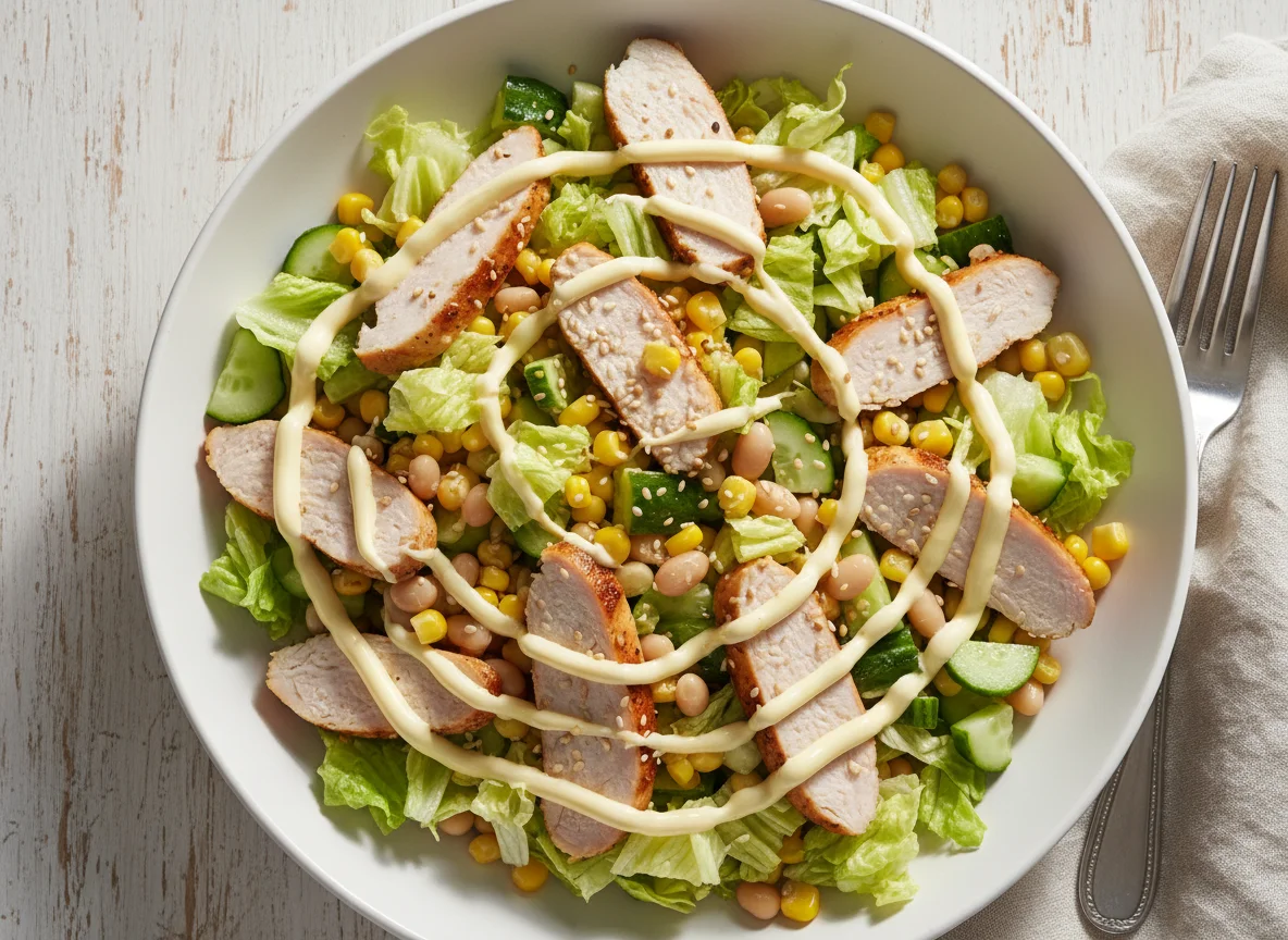 Салат с индейкой, фасолью и овощами photo