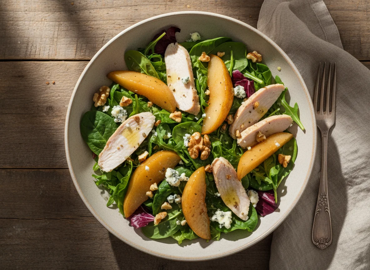 Салат с индейкой и глазированной грушей photo