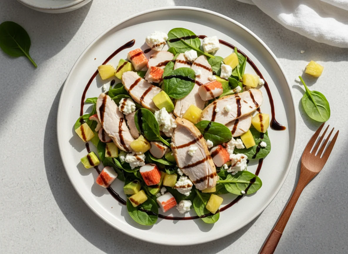 Салат с индейкой, крабовыми палочками и шпинатом photo