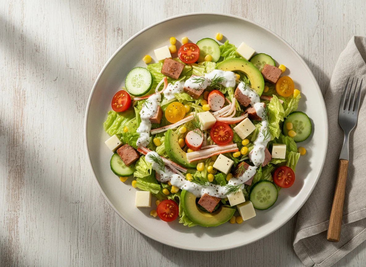 Салат с индейкой, крабовыми палочками и сыром photo