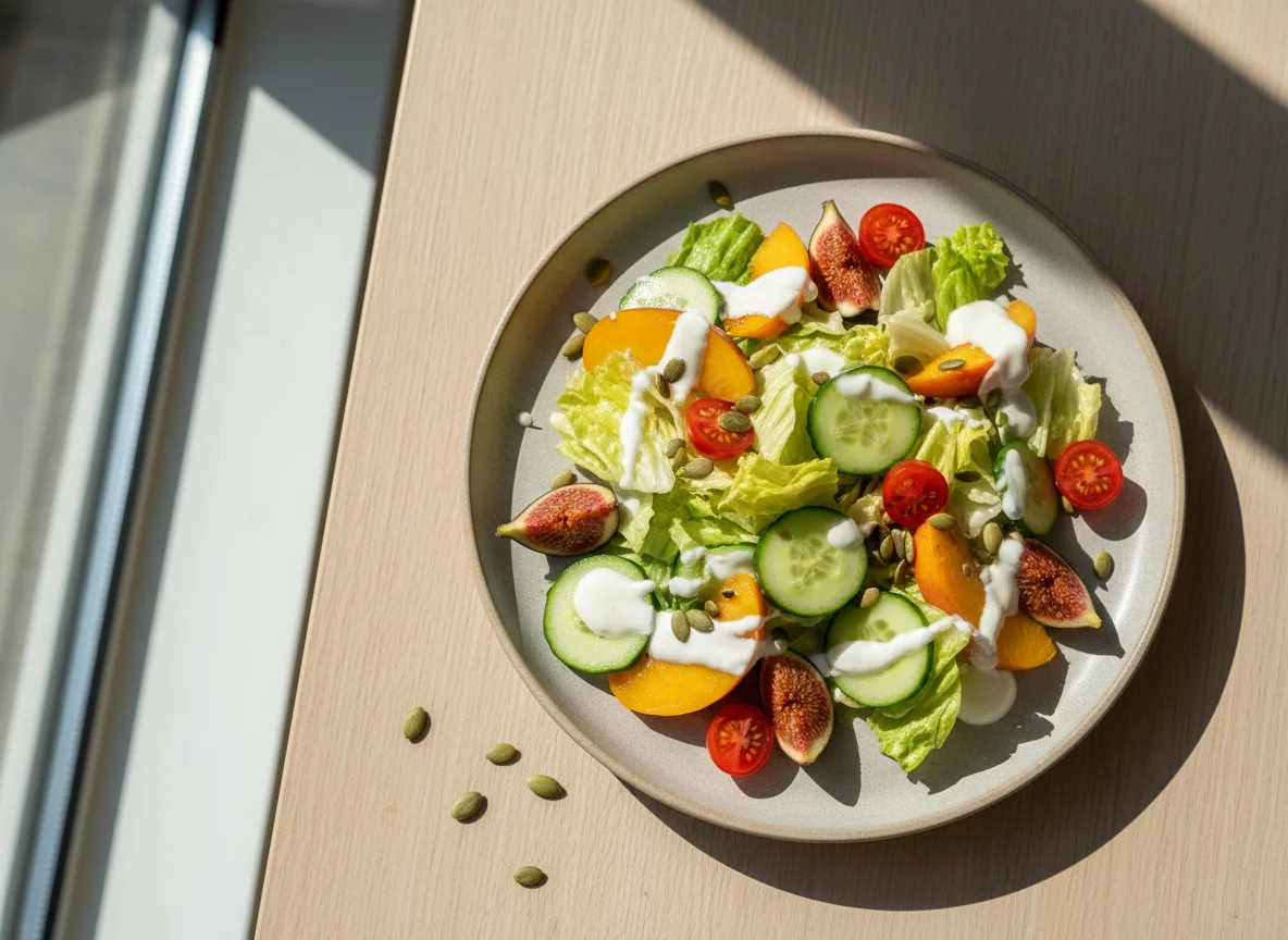 Салат с инжиром, персиком и тыквенными семечками photo