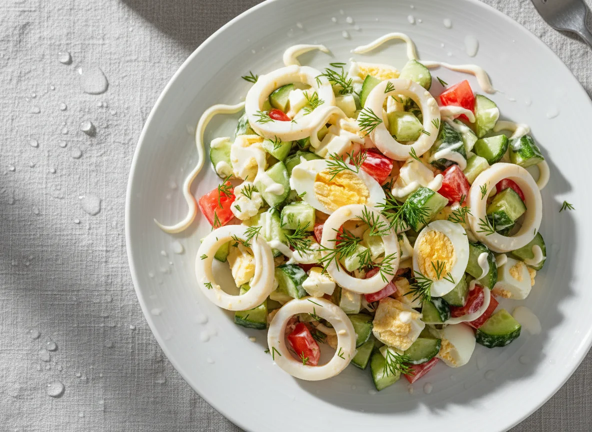 Салат с кальмарами и яйцом photo